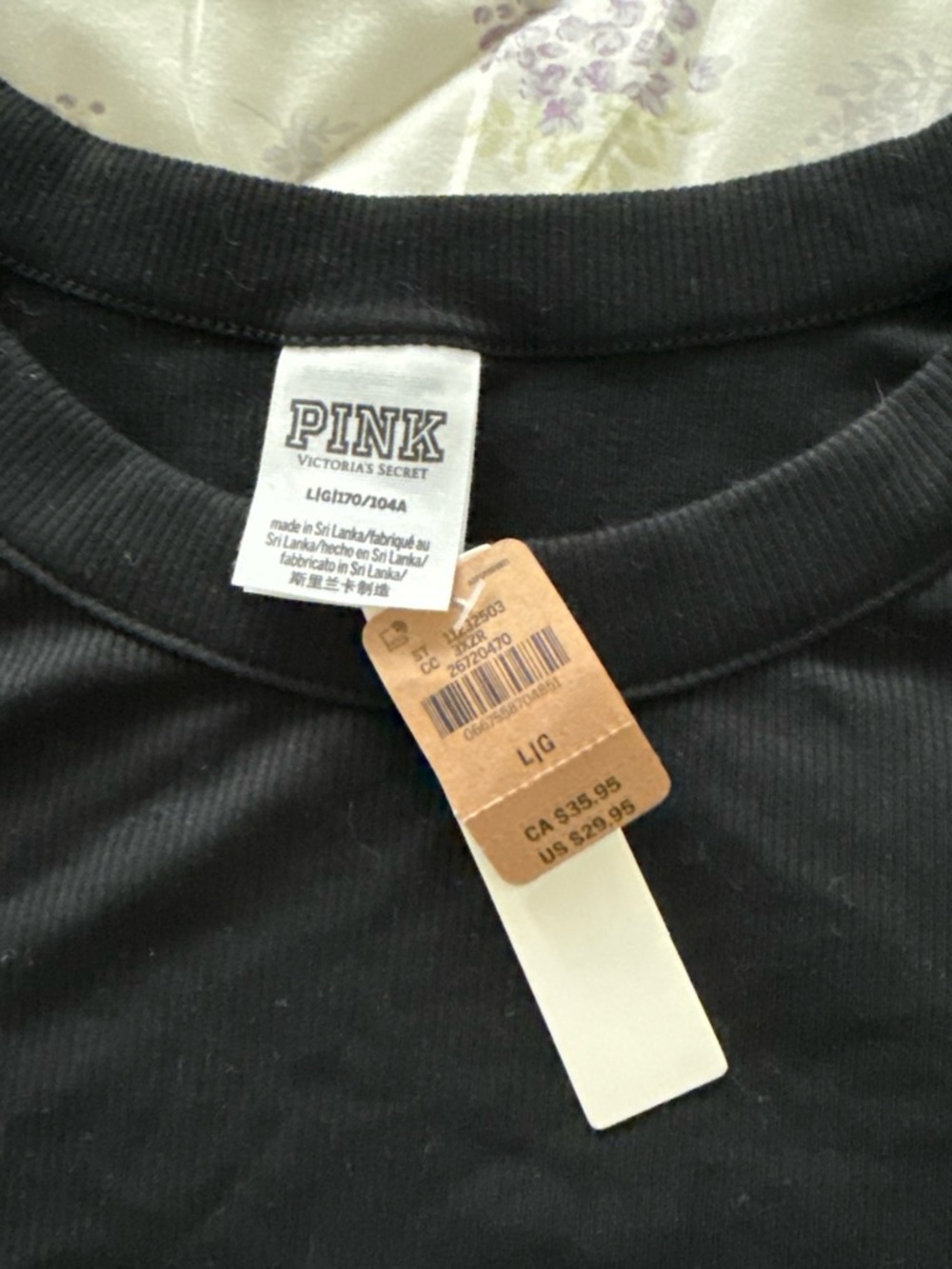 PINK Victoria's Secret Black Ribbed Long-Sleeve Crop Top - Picture 2 of 3